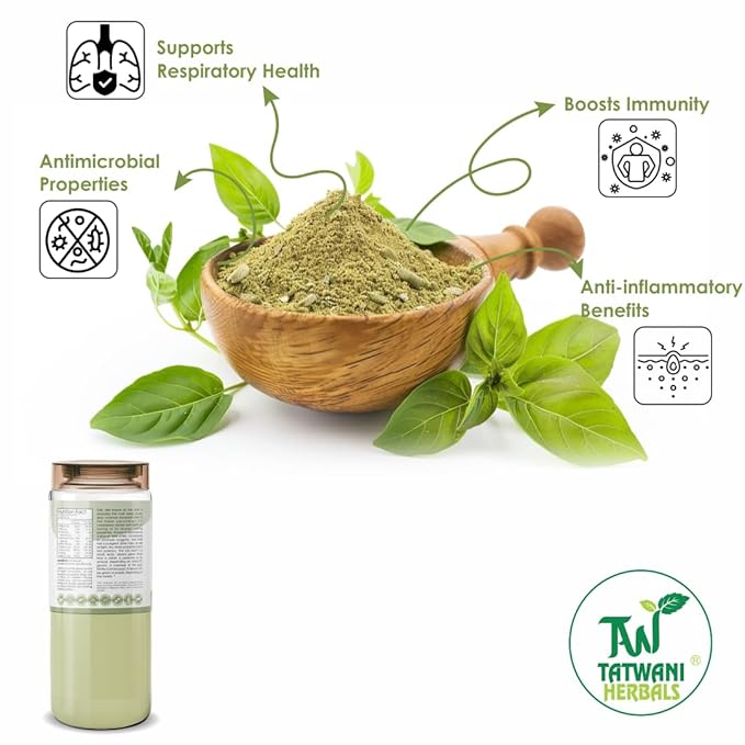 TATWANI HERBALS Tulsi Powder 100g | Holy Basil Leaves Extract for Immunity Boost and Respiratory Wellness Men & Women (Pack of 2)