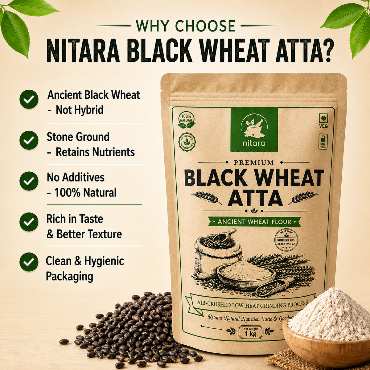 NITARA Black Wheat Flour | Premium Quality | 1kg