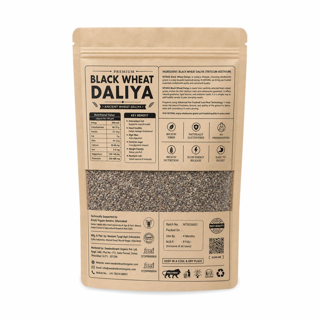 NITARA Black Wheat Daliya | Air-Crushed Processing | Premium Quality | 1kg