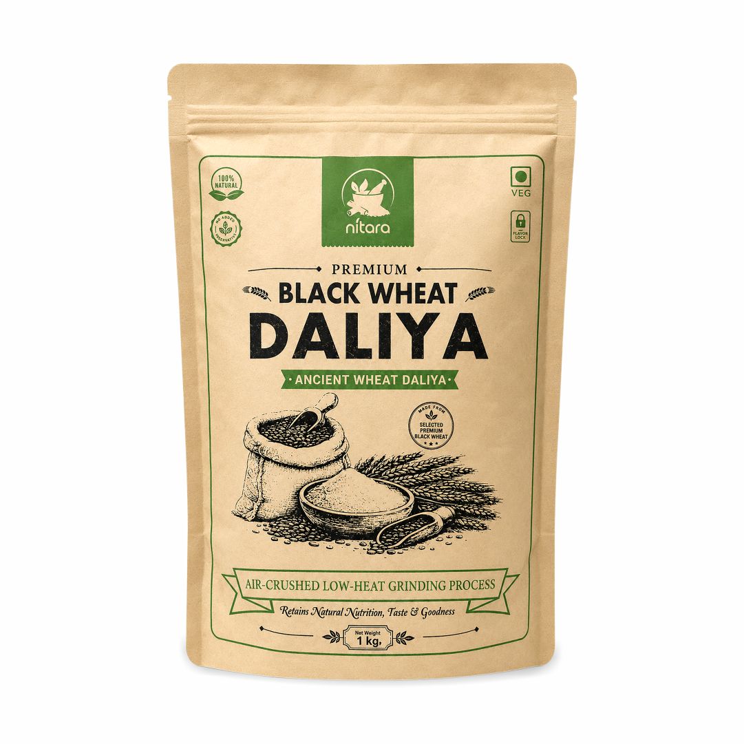 NITARA Black Wheat Daliya | Air-Crushed Processing | Premium Quality | 1kg