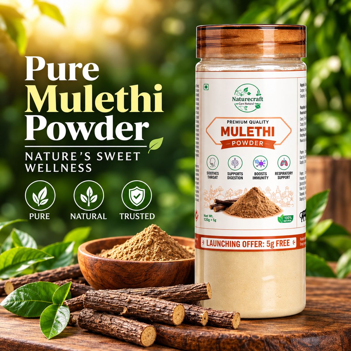 Naturecraft Mulethi Powder – 125 g (5 g Extra Free)