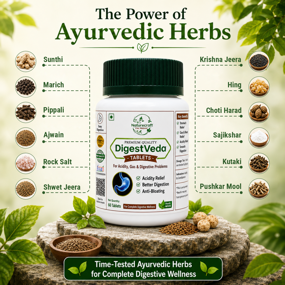Naturecraft DigestVeda Tablets – Ayurvedic Digestive Support
