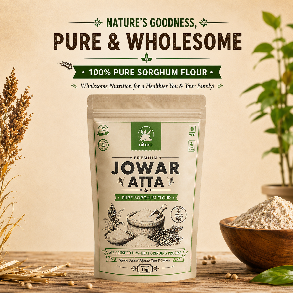 NITARA Jowar Flour | Premium Quality | 1kg