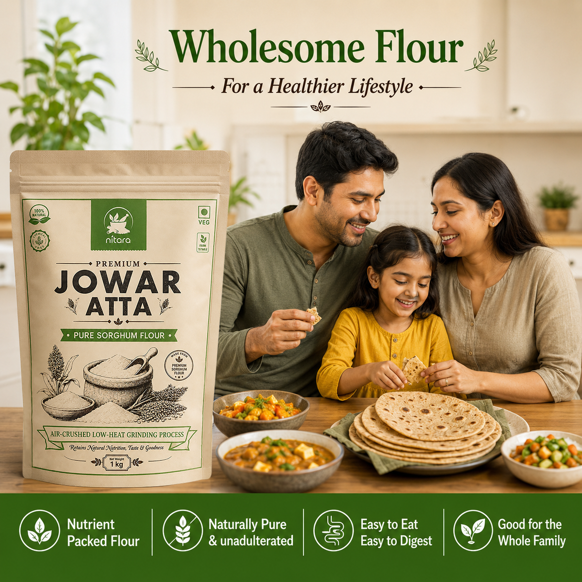 NITARA Jowar Flour | Premium Quality | 1kg