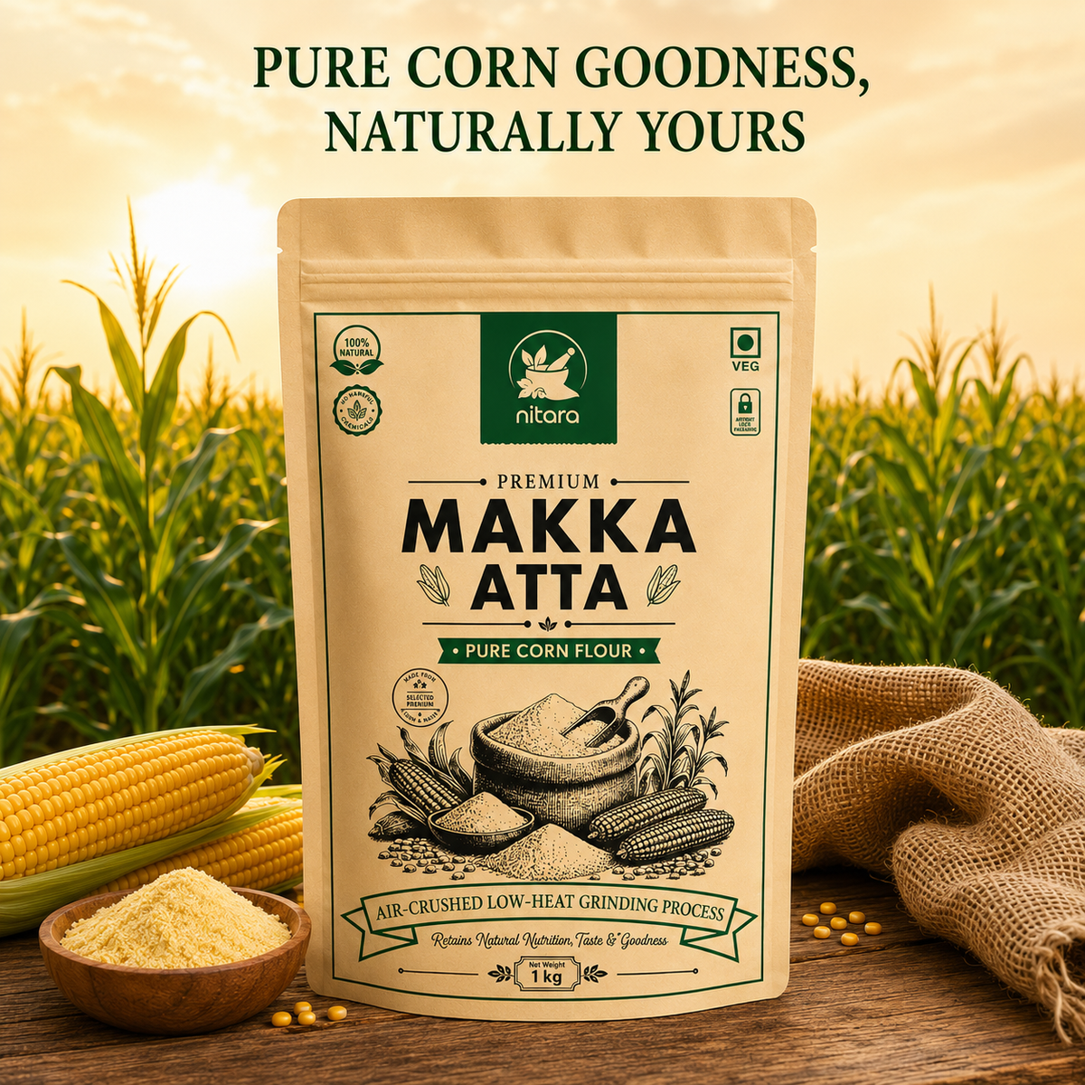 NITARA Makka Flour | Premium Quality | 1kg