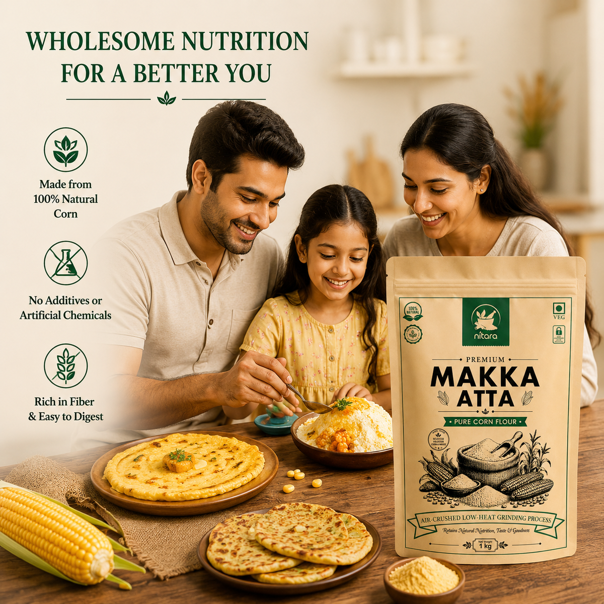 NITARA Makka Flour | Premium Quality | 1kg