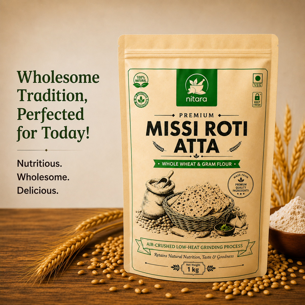 NITARA Missi Roti Atta | Premium Quality | 1kg