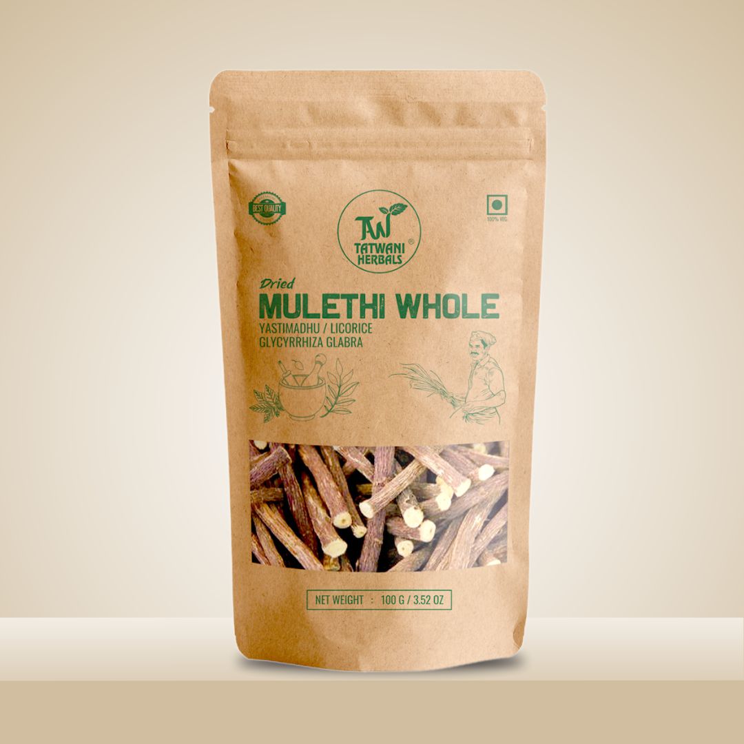 TATWANI HERBALS Dried Mulethi Root Sticks 100g | Natural Licorice Root for Throat, Skin, Hair & Health Care | Ayurvedic Edible Support for Healthy Skin