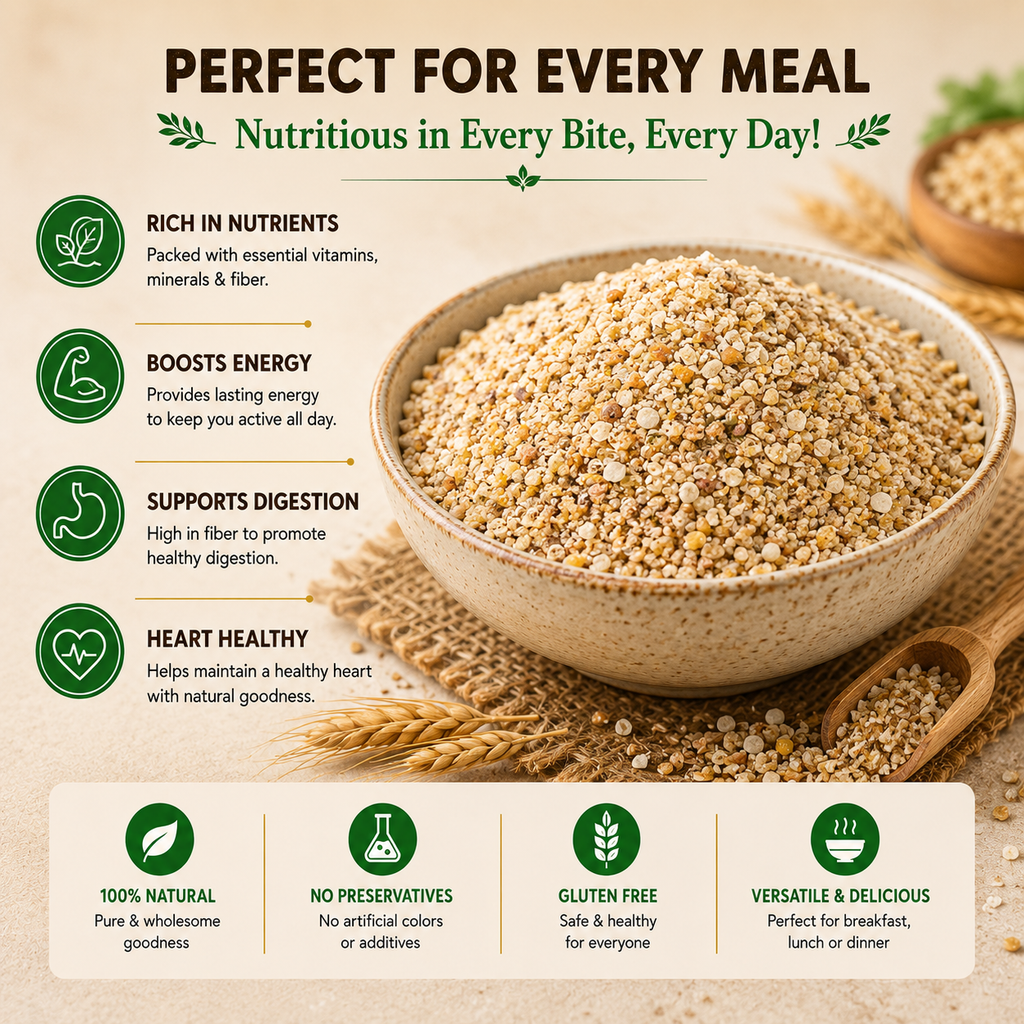NITARA Multigrain Daliya | 10 Grain Blend | Air-Crushed Processing | Super Breakfast | 1kg