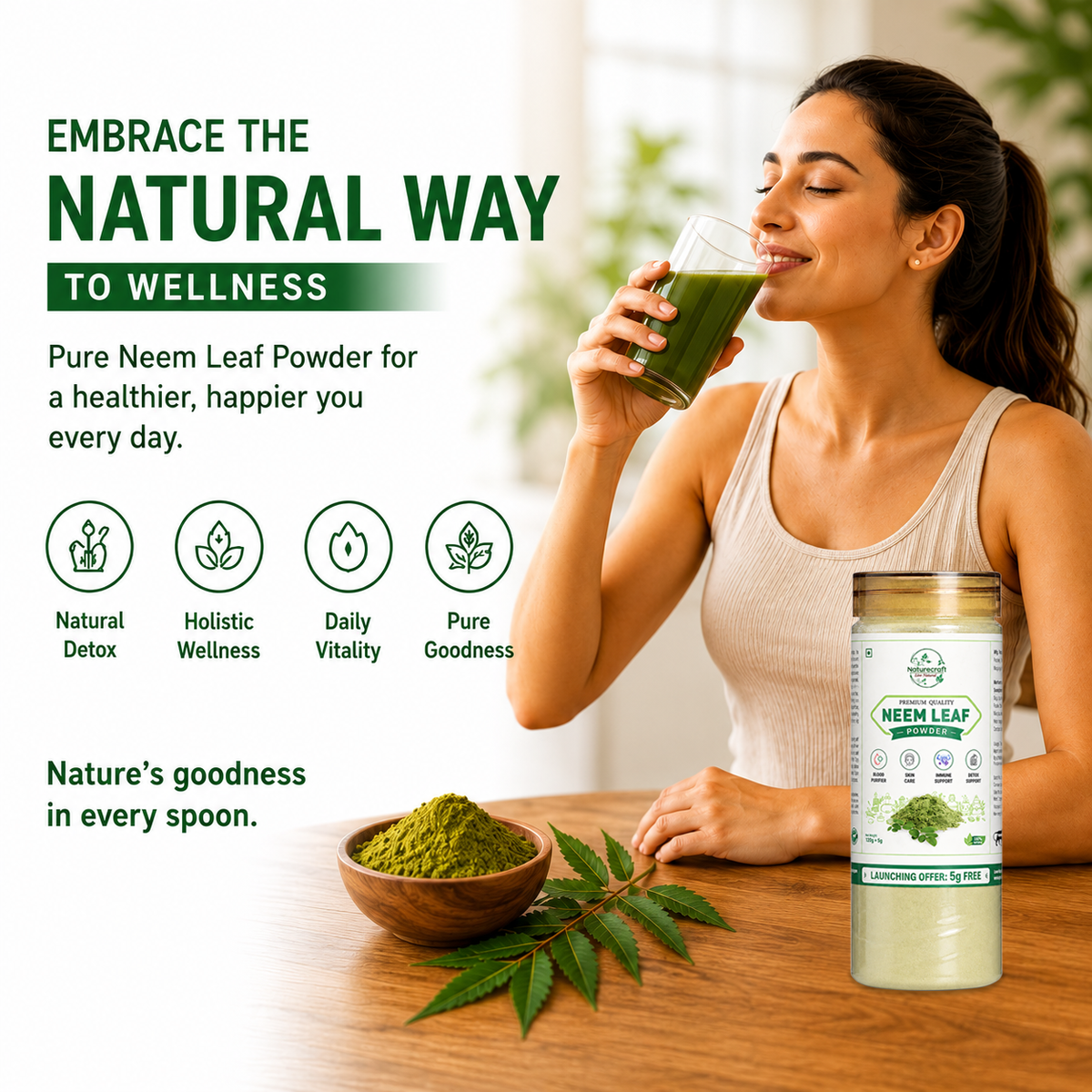 Naturecraft Neem Leaf Powder – 125 g (5 g Extra Free)
