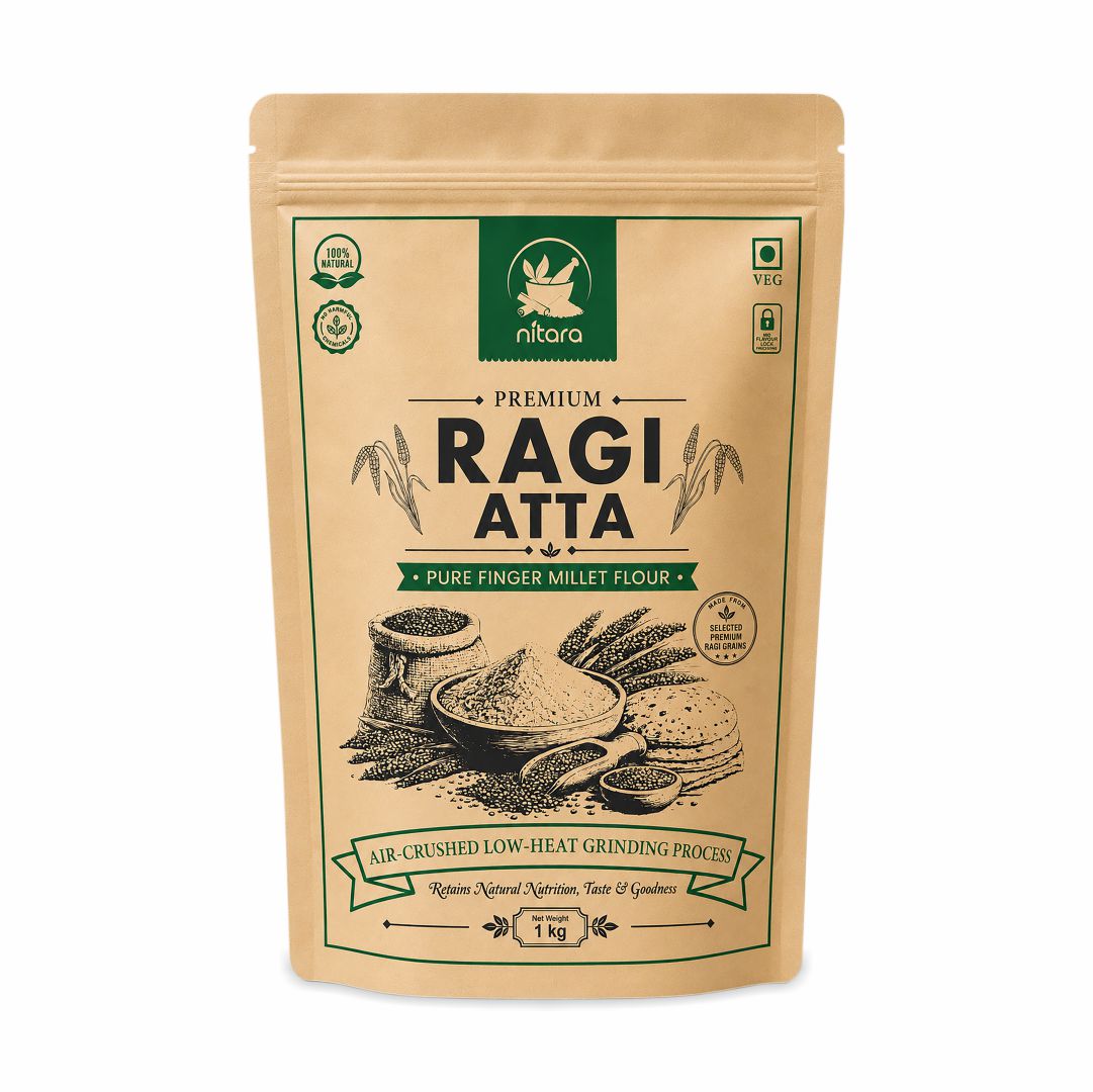 NITARA Ragi Atta (Finger Millet Flour) | Air-Crushed Processing | Premium Quality | 1kg